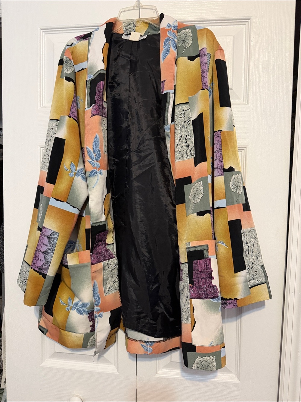 Vintage Abstract Patchwork Open-Front Blazer in Multi-Color